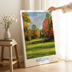 Augusta National Golf Print - Georgia Wall Art showcasing a stunning golf course with vibrant autumn foliage.