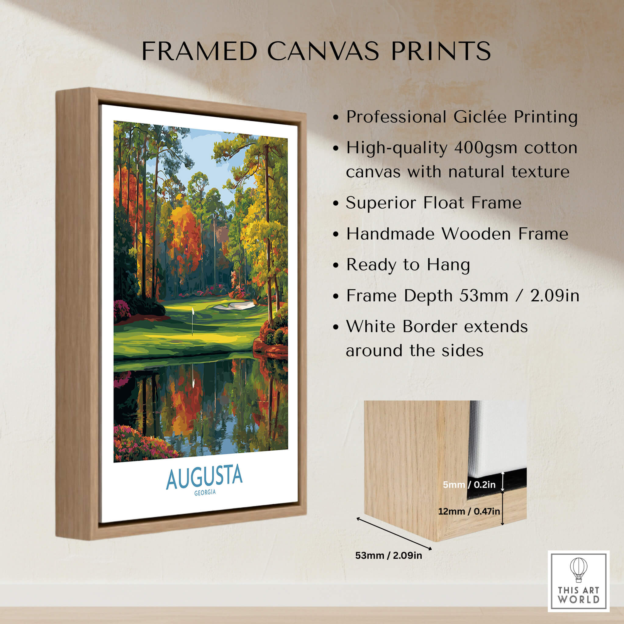 Augusta The Masters Golf Wall Art Print framed canvas with professional Giclée printing and wooden frame.