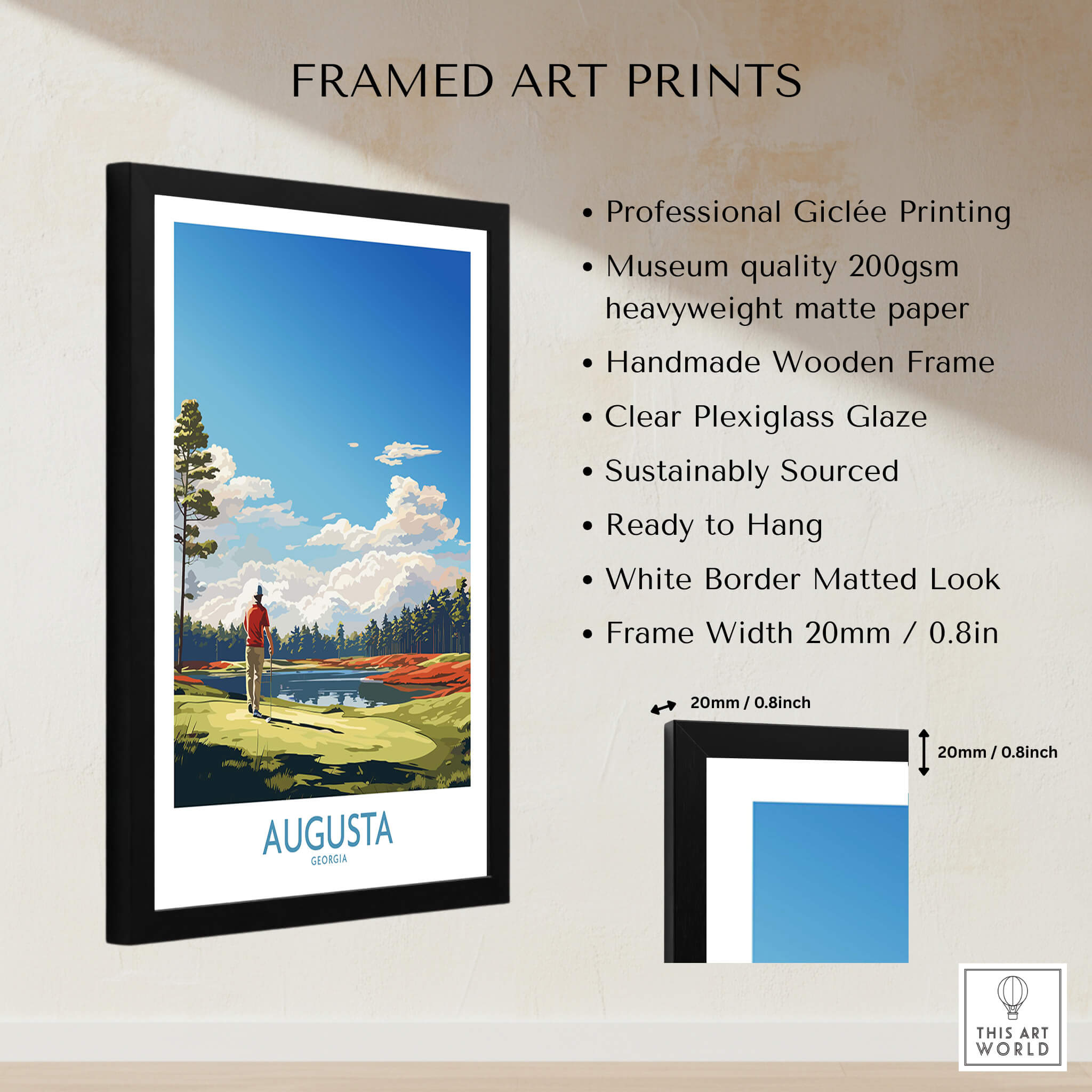 Augusta National Print - The Masters Golf Poster framed art print with professional giclée quality and sustainable frame.
