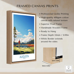 Augusta National Print - The Masters Golf Poster in a stylish wooden frame with natural texture.