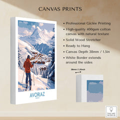 Avoriaz France Ski Chalet Village Art Print | Alpine Skiing Poster showcasing professional Giclée printing on canvas.