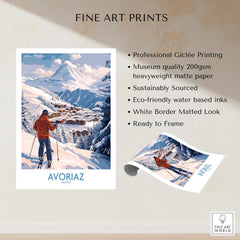 Avoriaz France Ski Chalet Village Art Print | Alpine Skiing Poster showcasing a winter scene in the French Alps.