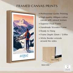 Avoriaz France Ski Art Print | Alps Village Poster displayed in a framed canvas design.