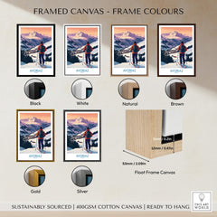 Framed canvas options and colors for Avoriaz France Ski Art Print | Alps Village Poster display