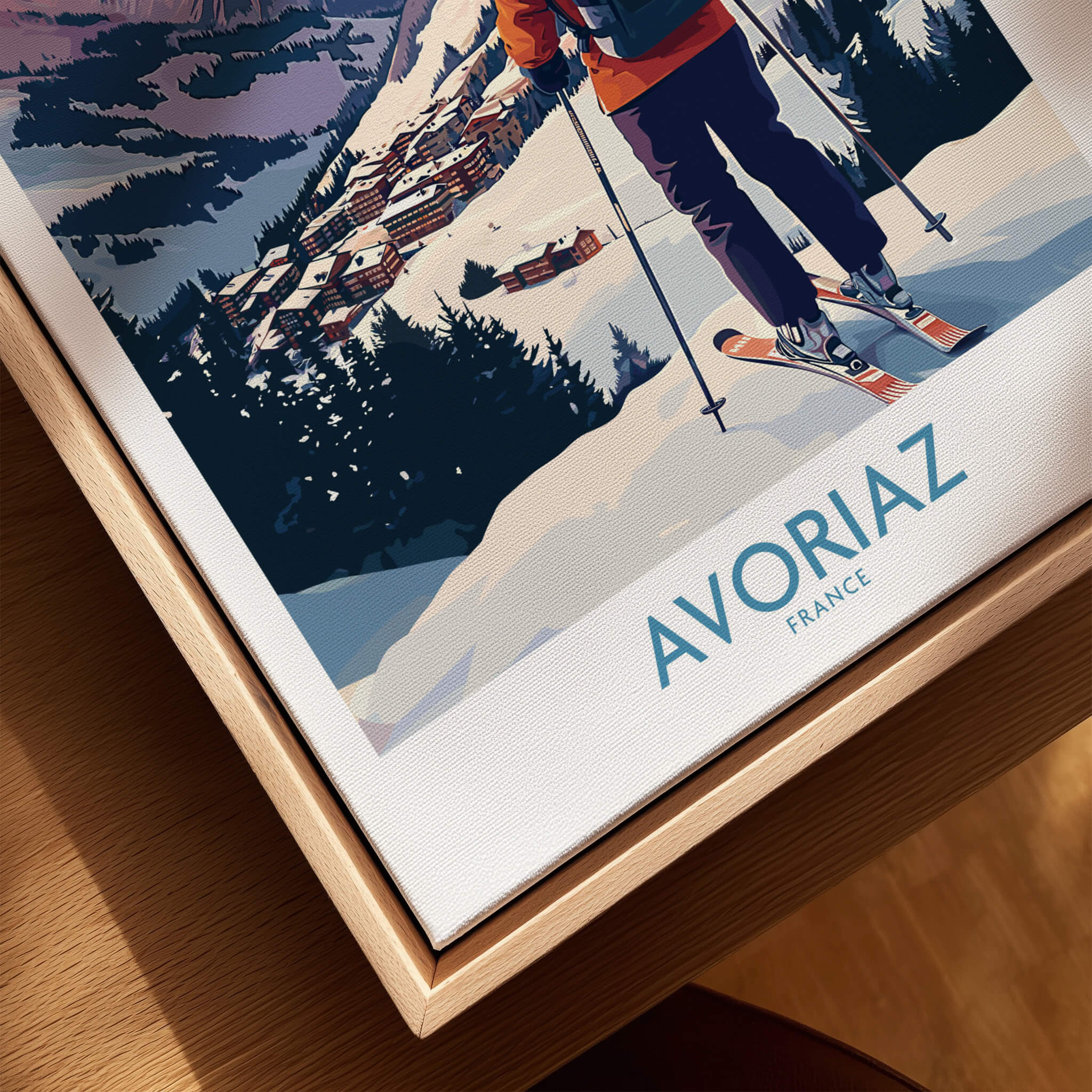 Avoriaz France Ski Art Print | Alps Village Poster featuring a skier in the picturesque French Alps.