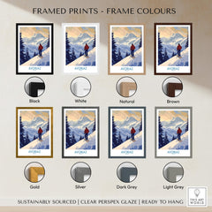 Framed Avoriaz Ski Poster France available in multiple frame colors for decor enhancement.