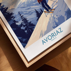 Avoriaz Ski Poster France capturing a skier on a snowy slope in the French Alps, perfect for winter sports enthusiasts.
