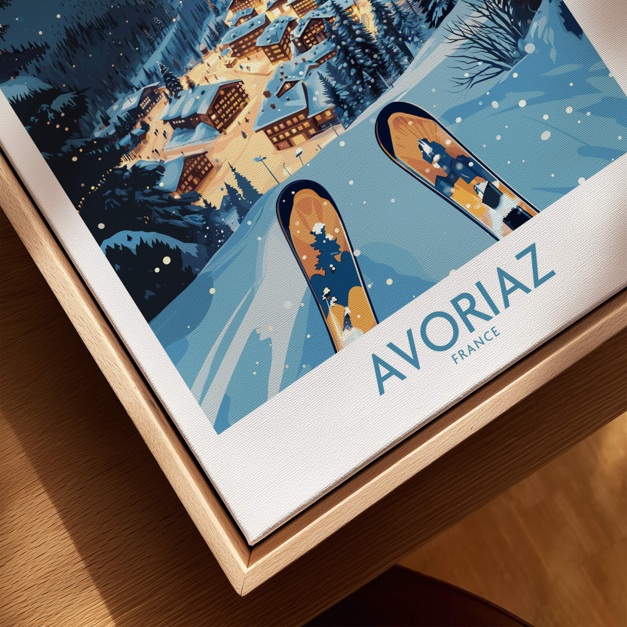 Avoriaz France Art Print | Ski Poster featuring vibrant winter landscape and skiing scene.