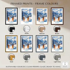 Avoriaz Ski Poster France Print framed in various color options including black, white, natural, and brown.