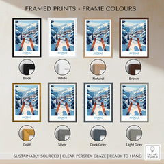 Avoriaz France Ski Art Print | Mountain Chalet Poster framed print color options display