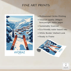 Avoriaz France Ski Art Print | Mountain Chalet Poster featuring professional Giclée printing and eco-friendly inks.