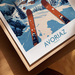 Avoriaz France Ski Art Print | Mountain Chalet Poster featuring skis on snowy slopes.