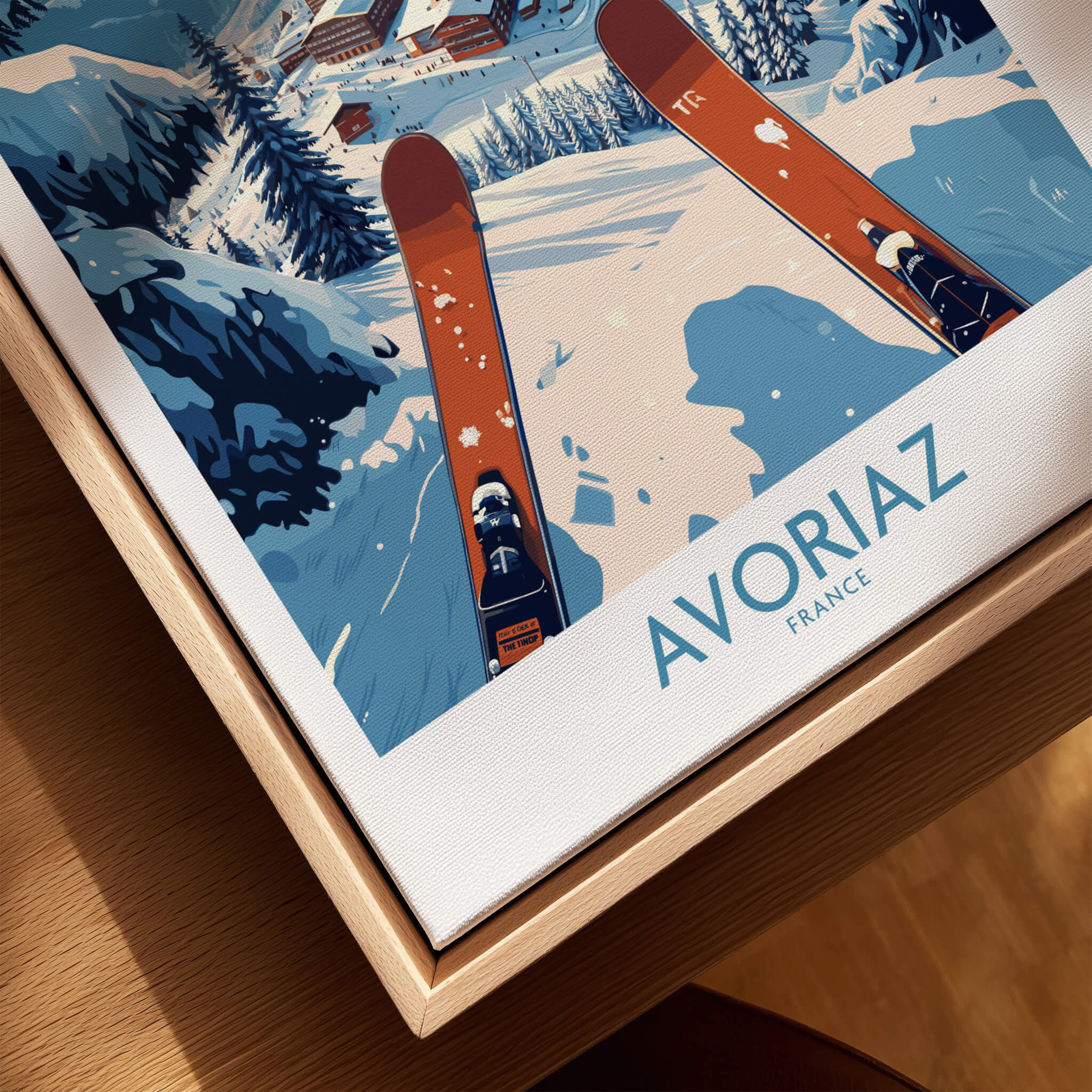 Avoriaz France Ski Art Print | Mountain Chalet Poster featuring skis on snowy slopes.