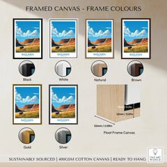 Badlands National Park framed canvas wall art in black, white, natural, brown, gold, and silver float frame options