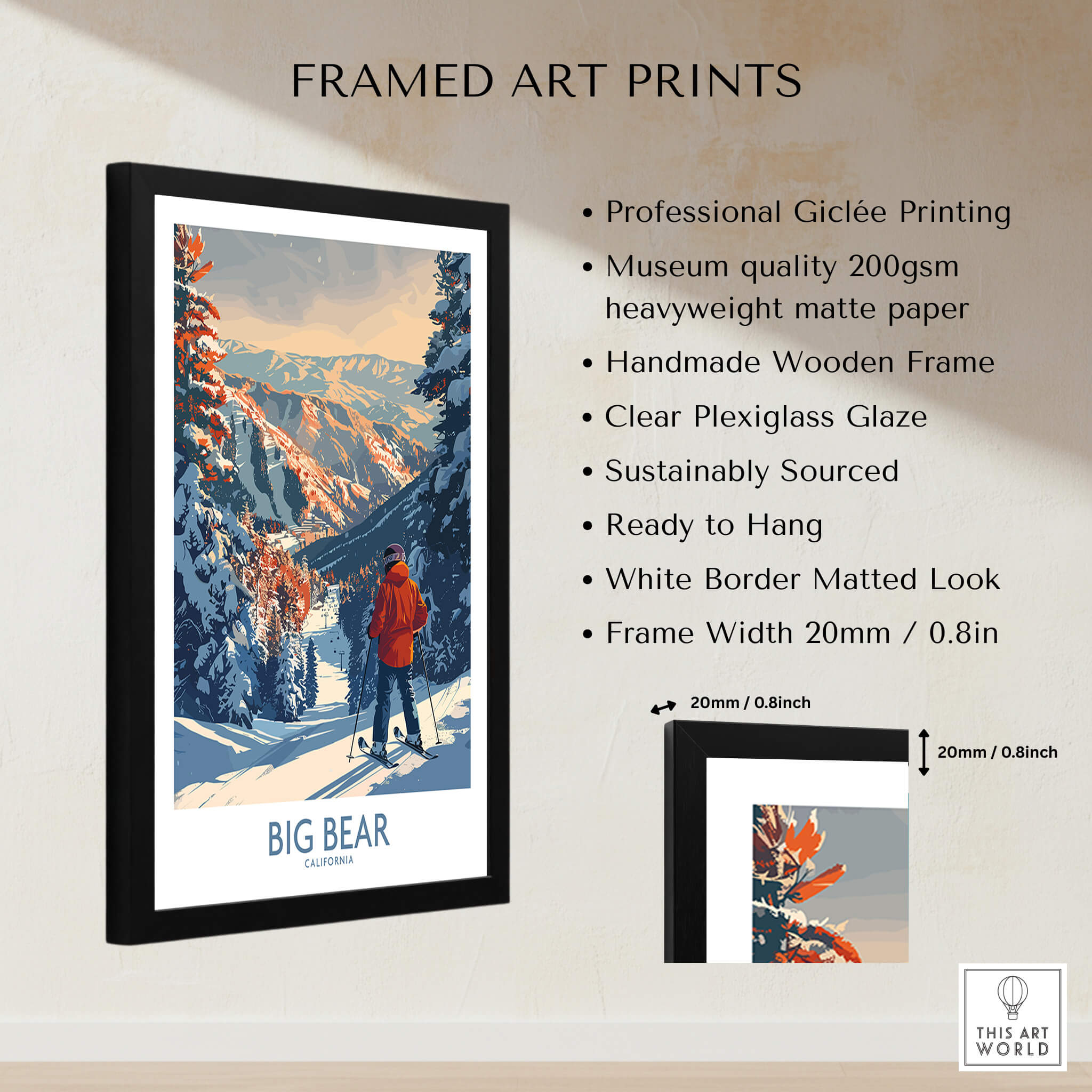 Big Bear Ski Print - California framed art print showcasing stunning mountains and skiing, perfect for decor.