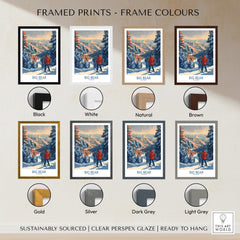 Framed prints showcasing different frame colors for Big Bear Ski Print - California, including black, white, natural, and brown.