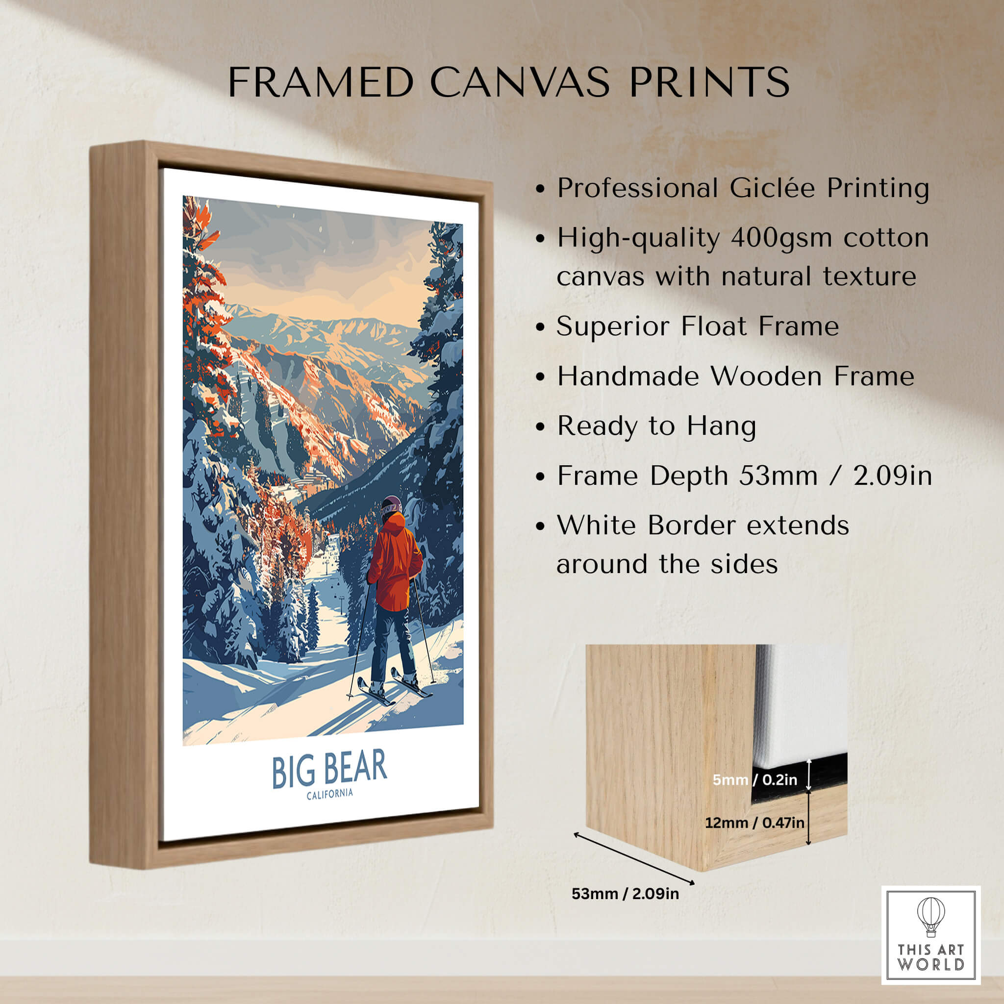 Big Bear Ski Print - California framed canvas print showcasing stunning mountain scenery.