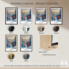 Framed canvas options for Big Bear Ski Print - California in various colors including Black, White, Natural, Brown, Gold, and Silver.