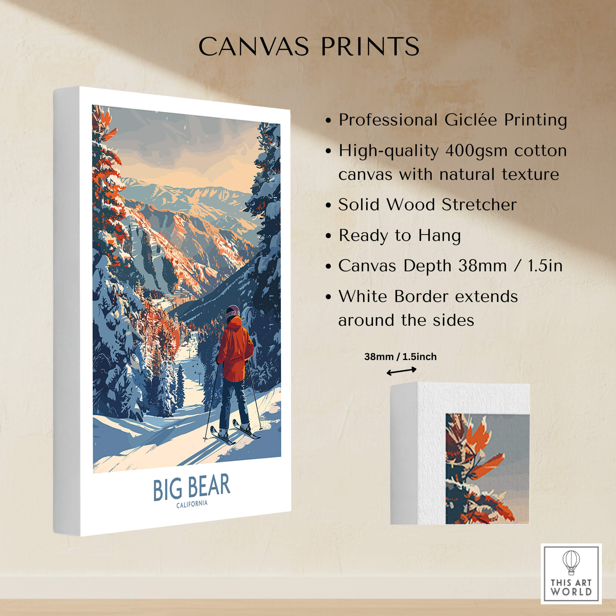 Big Bear Ski Print - California showcasing a skier in the stunning mountains of California, ideal for home decor.