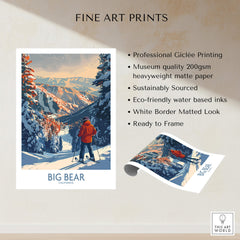 Big Bear Ski Print - California featuring a skier on snowy mountains with vibrant colors and detailed artwork.