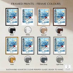 Various frame options for Big Sky Ski Poster, showcasing colors like black, white, natural, and brown.