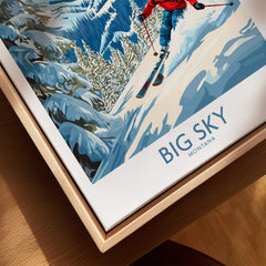 Big Sky Ski Poster featuring a skier on snowy slopes, capturing the thrill of skiing in Big Sky, Montana.