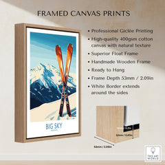 Big Sky Poster Montana framed canvas print showcasing skis against a mountain backdrop.