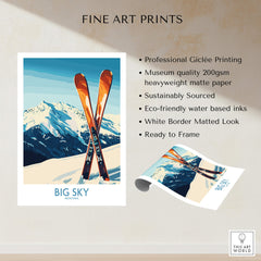 Big Sky Poster Montana featuring ski artwork with snow-capped mountains and vibrant colors.