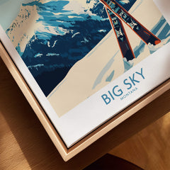 Big Sky Poster Montana showcasing skiing in beautiful mountain scenery.