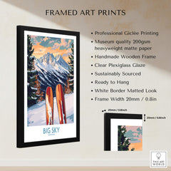 Big Sky Wall Art Ski Poster framed with professional giclée printing and clear plexiglass glaze on a matte paper.