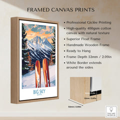 Big Sky Wall Art Ski Poster featuring vibrant colors and dynamic design in a framed canvas print.