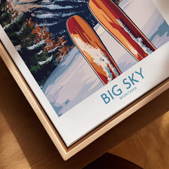 Big Sky Wall Art Ski Poster with vibrant colors and dynamic design featuring ski gear and mountain landscape.