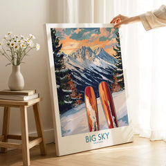Big Sky Wall Art Ski Poster showcasing vibrant colors and mountain scenery perfect for ski enthusiasts.