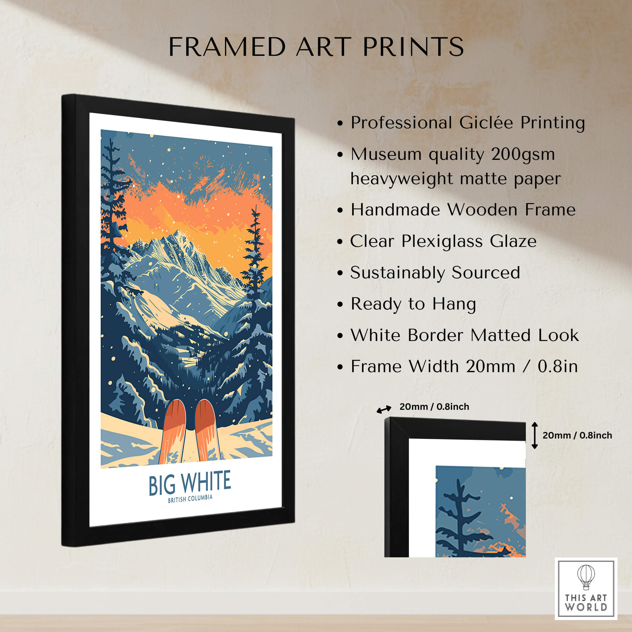 Big White Ski Print - British Columbia in a stylish black frame with beautiful mountain scene.