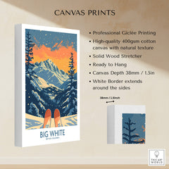 Big White Ski Print - British Columbia showcased on high-quality canvas with stunning mountain artwork.