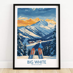 Big White Wall Art Print - British Columbia showcasing a stunning mountain landscape with skis in the foreground.