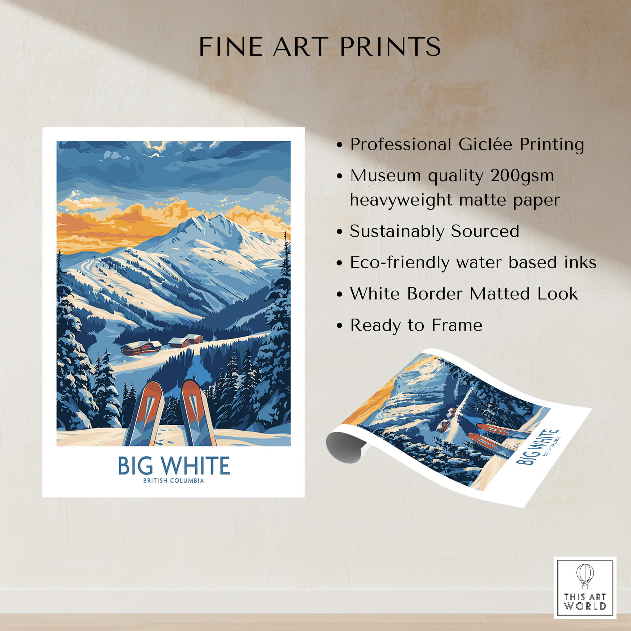 Big White Wall Art Print -  British Columbia showcasing stunning mountains and skiing landscape.