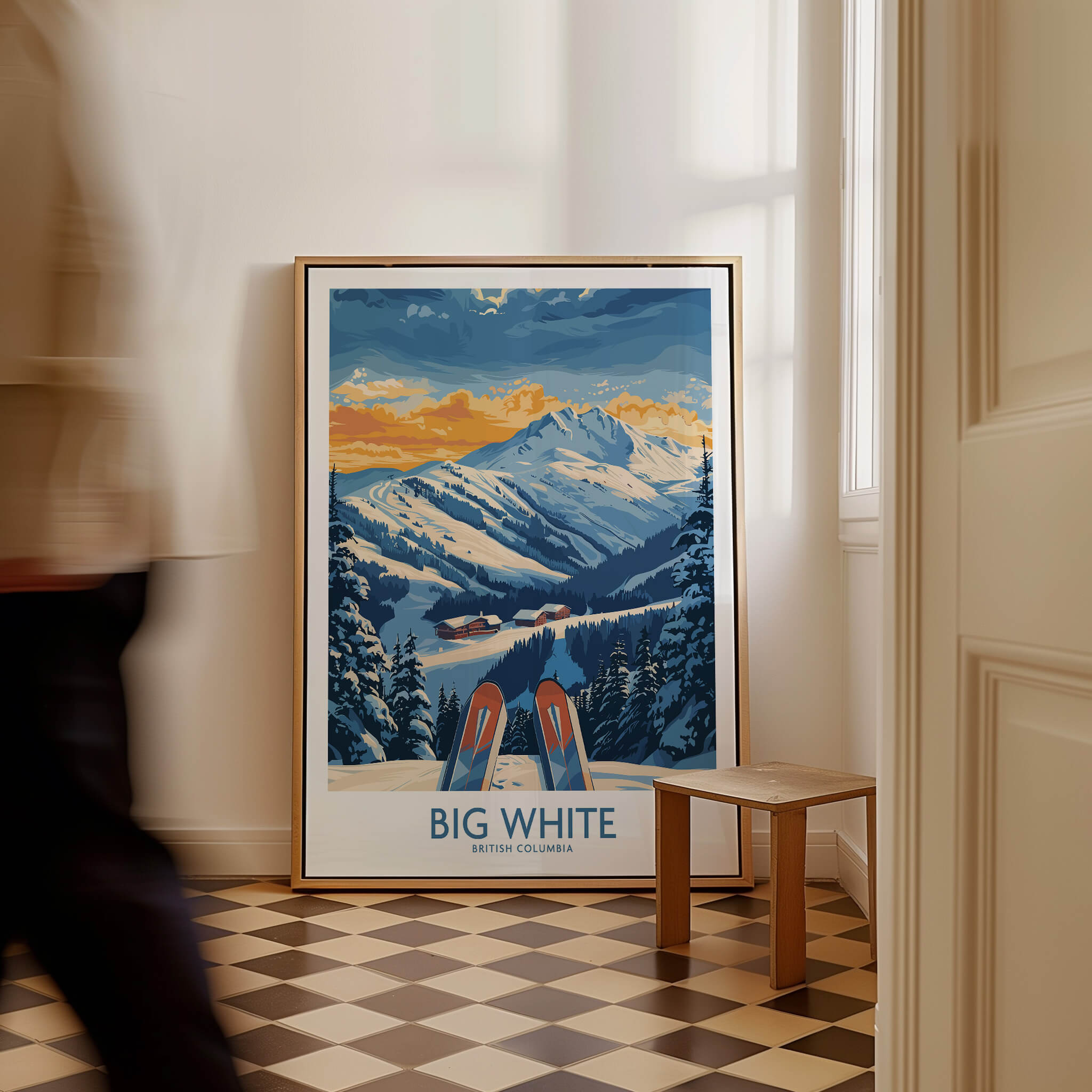 Big White Wall Art Print - British Columbia showcasing a stunning mountain landscape with skis.