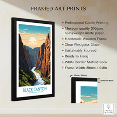 Framed Black Canyon art print with river landscape, museum quality, wooden frame details