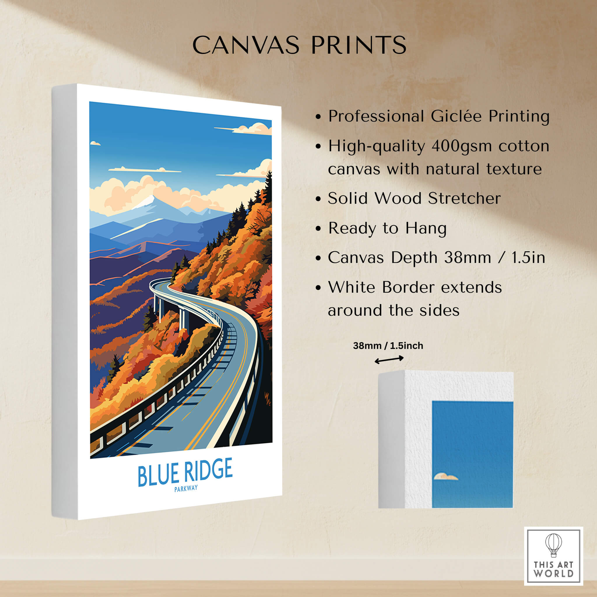Blue Ridge Parkway Wall Art Print showcasing professional Giclée printing on high-quality canvas.