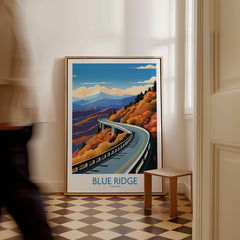 Blue Ridge Parkway Wall Art Print featuring a scenic view of the road surrounded by autumn foliage.