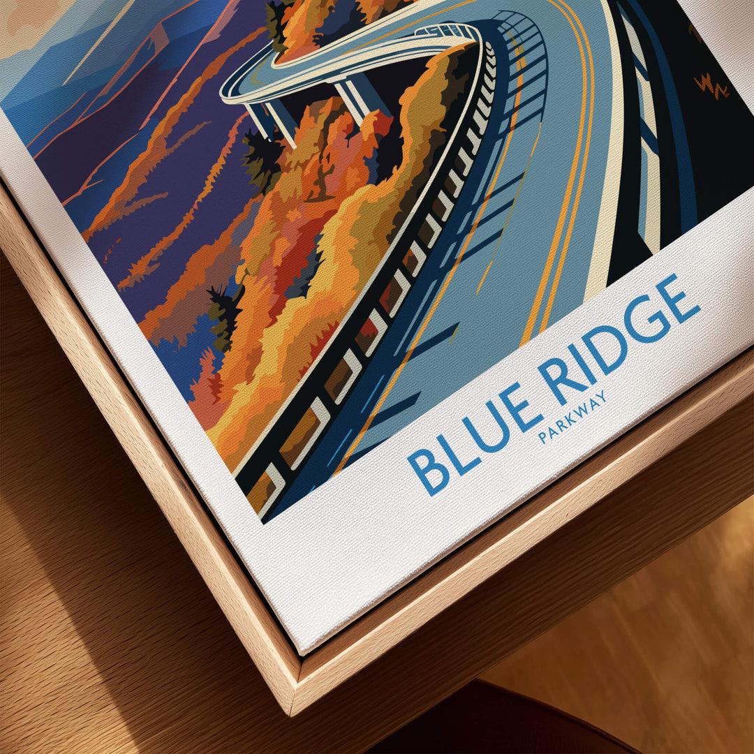 Blue Ridge Parkway Wall Art Print featuring vibrant landscape and winding road design.
