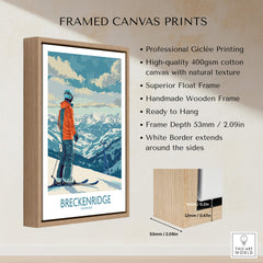 Breckenridge Ski Print - Colorado framed canvas print featuring a skier against scenic mountains.