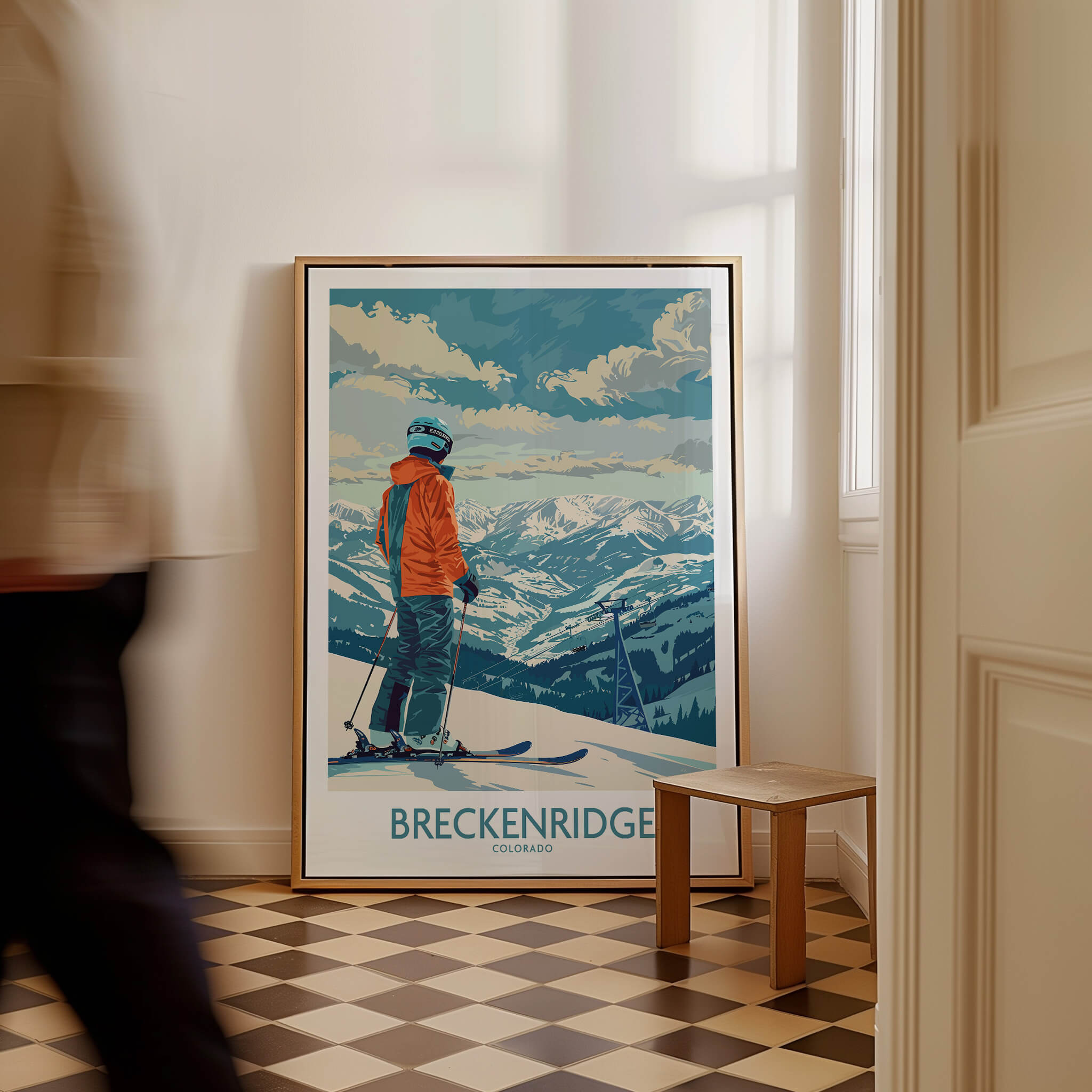 Breckenridge Ski Print - Colorado depicting a skier in the mountains of Breckenridge, Colorado.