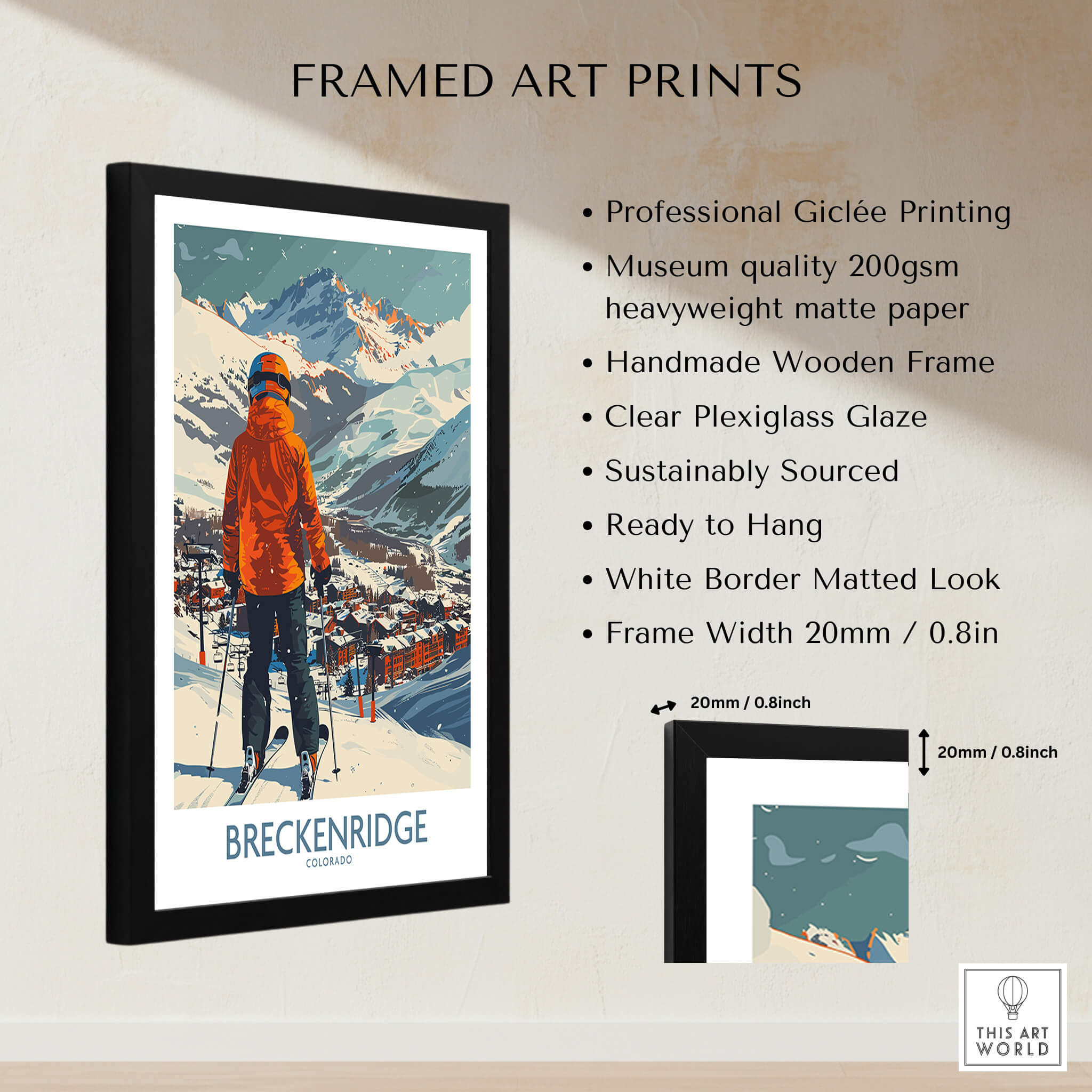 Breckenridge Wall Art - Colorado framed art print showcasing a skier in Breckenridge, made with museum-quality materials.