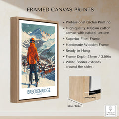 Breckenridge Wall Art - Colorado framed canvas print showcasing stunning winter landscape with skier.