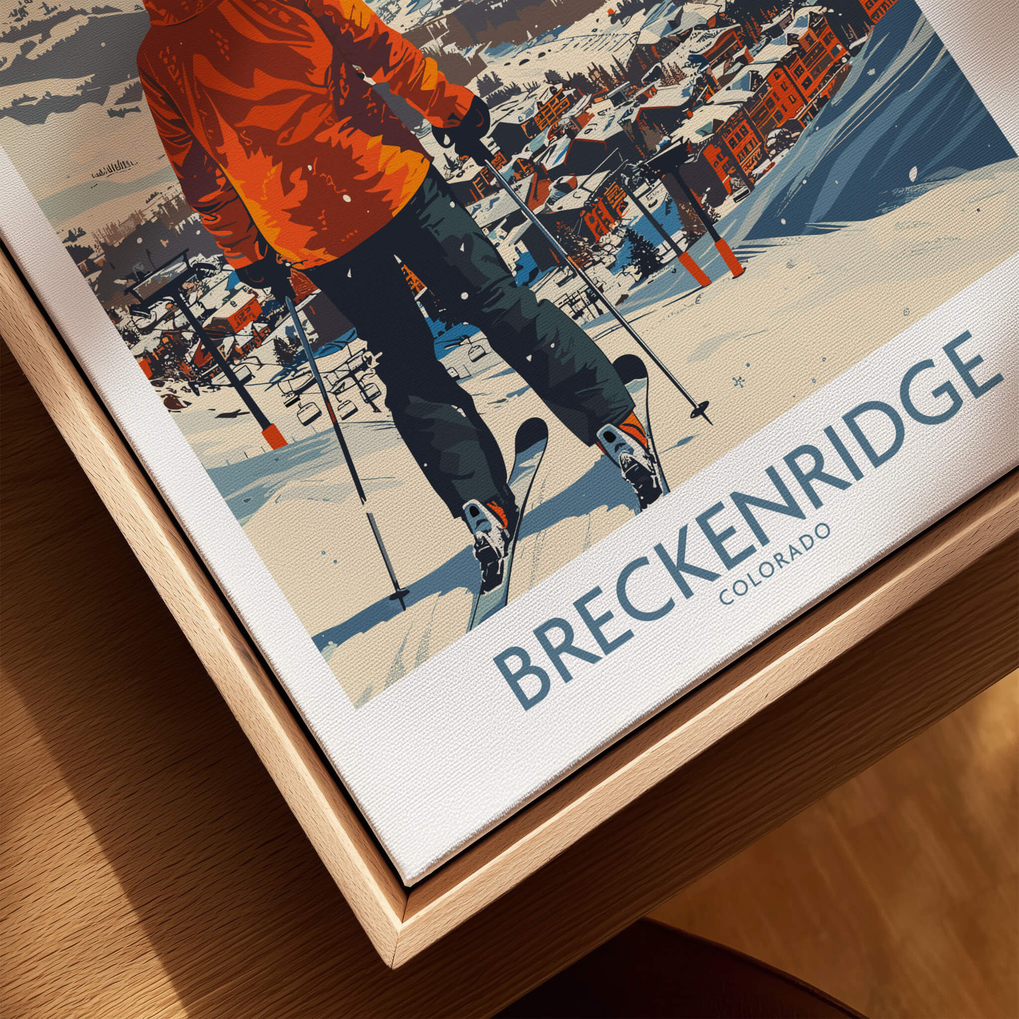 Breckenridge Wall Art - Colorado poster featuring a skier in an orange jacket enjoying the slopes in Breckenridge.