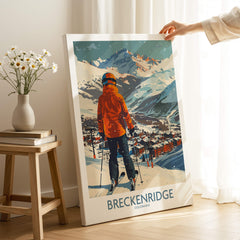 Breckenridge Wall Art - Colorado featuring a skier overlooking the snowy mountains and town of Breckenridge.