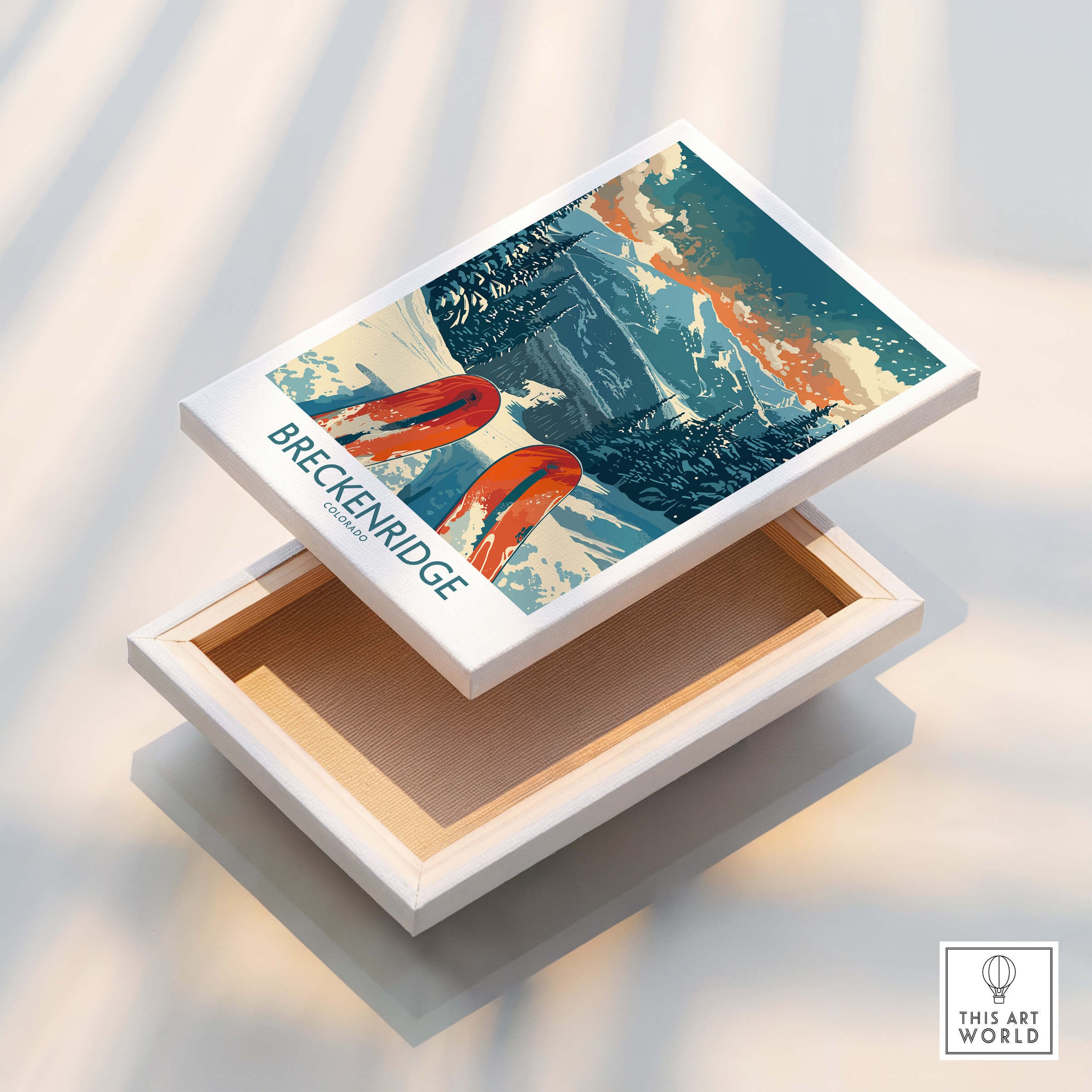 Breckenridge Poster Colorado featuring a ski scene with mountains and slopes, perfect for home decor.