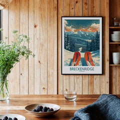 Breckenridge Poster Colorado featuring skis against a snowy mountain backdrop, perfect for ski enthusiasts' home decor.